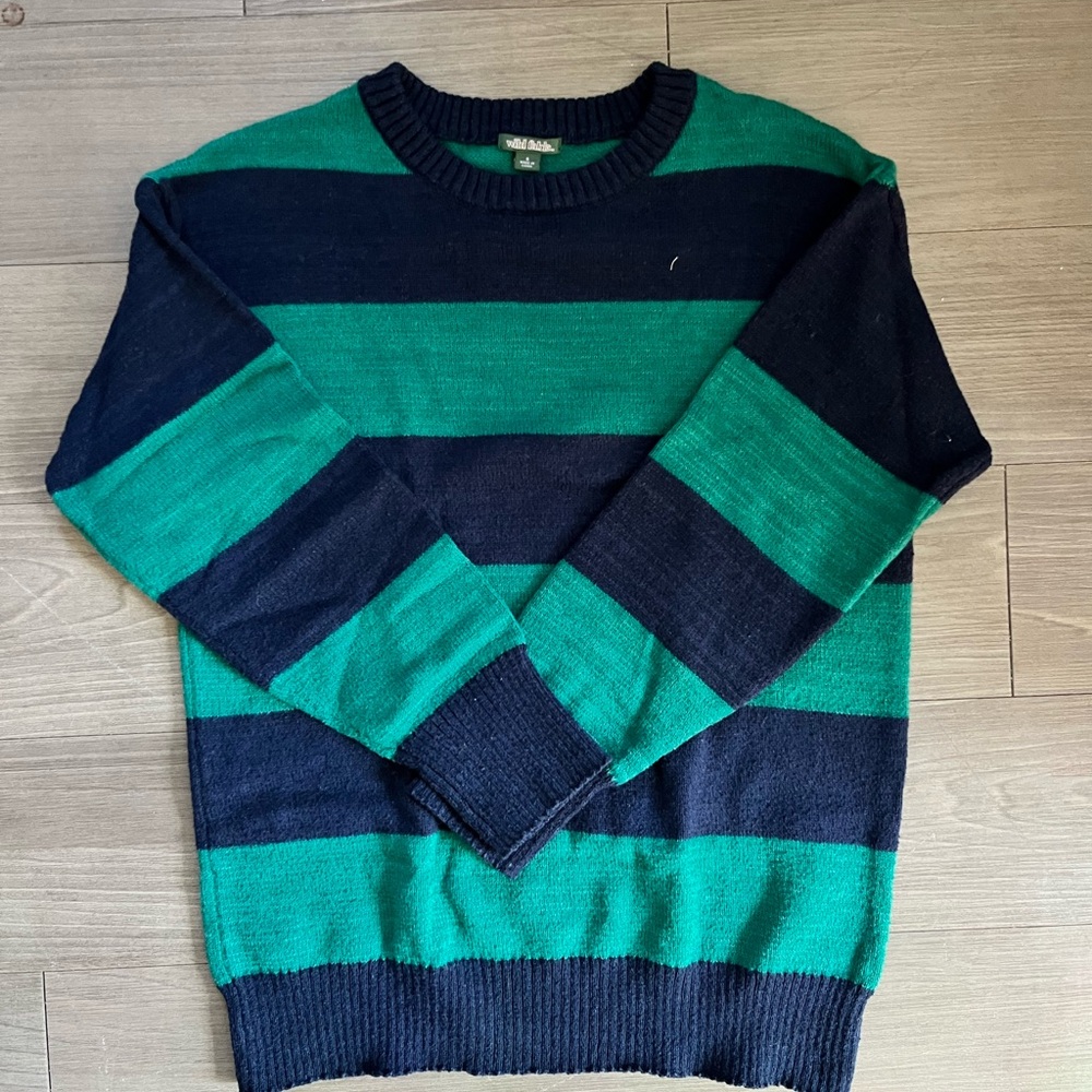 Wild Fable Women's Crewneck Sweater - Green and Black Stripes